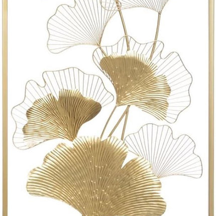 Wanddecoratie - Goude metalen Ginko blanderen - 50x100cm