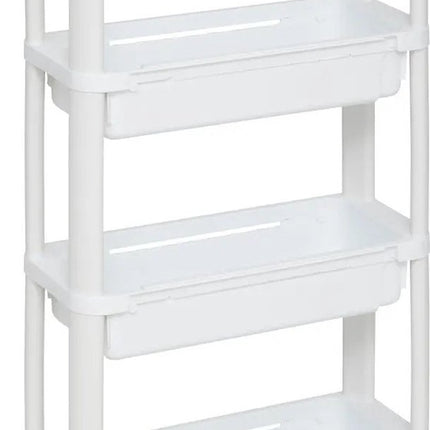 5Five Keuken/badkamer trolley 4 laags - L37 x B15 x H79 cm - wit - PP kunststof - met wielen - opberg mandjes/bakjes