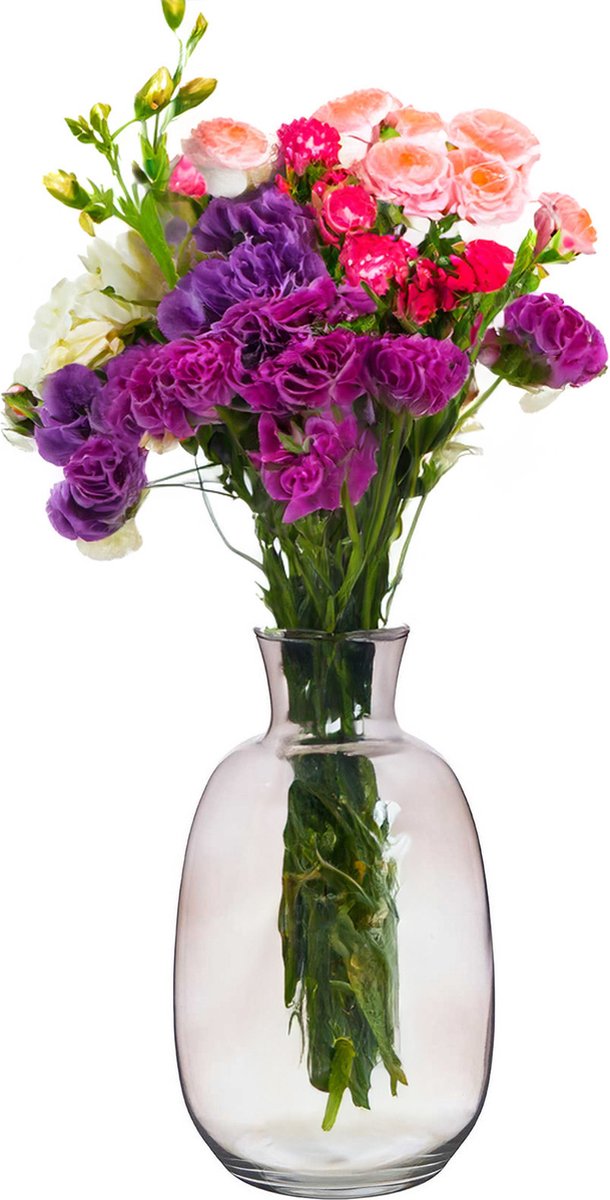 Giftdecor Bloemenvaas Crystal - luxe deco glas - grijs transparant - 21 x 36 cm - ovale bol vaas