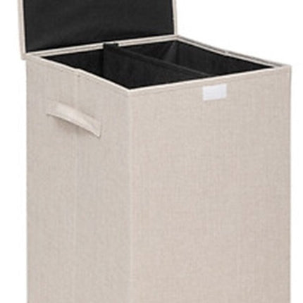 5Five Eureka sorteer wasmand - 2x - 74 liter - beige - 37 x 37 x 60 cm - MDF/Polyester stof - met afsluitklep