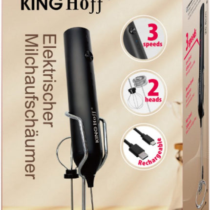 KINGHoff Elektrische Melkopschuimer – Draadloos – USB-C Oplaadbaar – 3 Snelheden – 2 Opzetstukken – KH-2001