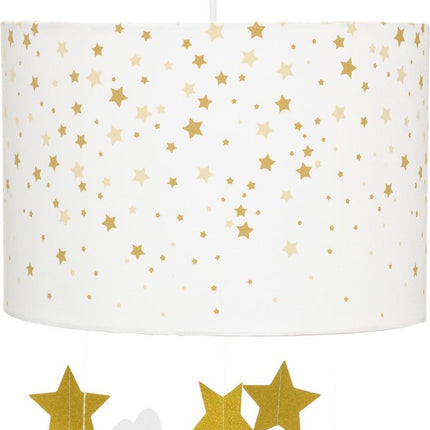 Atmosphera Kids Hanglamp wit met sterren en wolkjes - Goud - Kinderverlichting - E27 - 30 x 20 cm