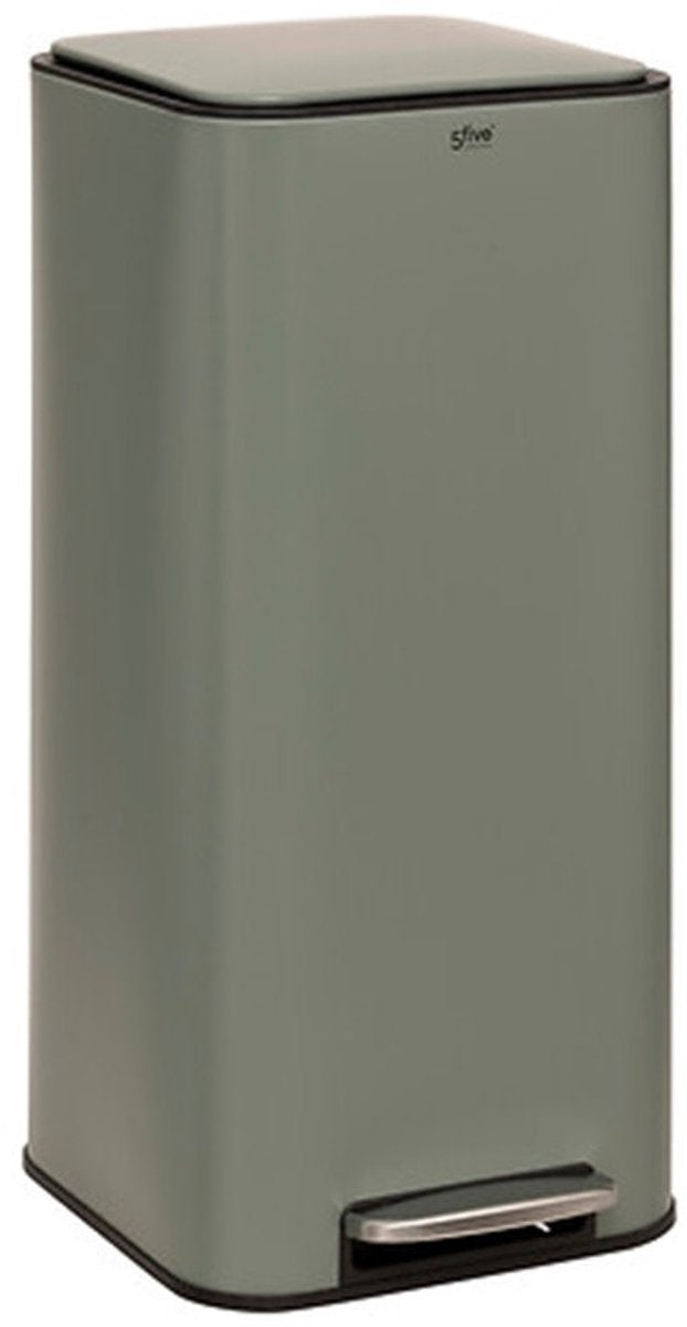 5Five Prullenbak/pedaalemmer Delta - groen - metaal - 30 liter - 35 x 29 x 63 cm - keuken afvalbak - vierkant