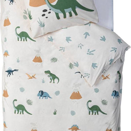Dekbedovertrek en kussensloop katoen 140 x 200 cm - 2 in 1 - Dinosaurus dekbed katoen - 1 persoons overtrek - Dekbedovertrek kinderen omkeerbaar