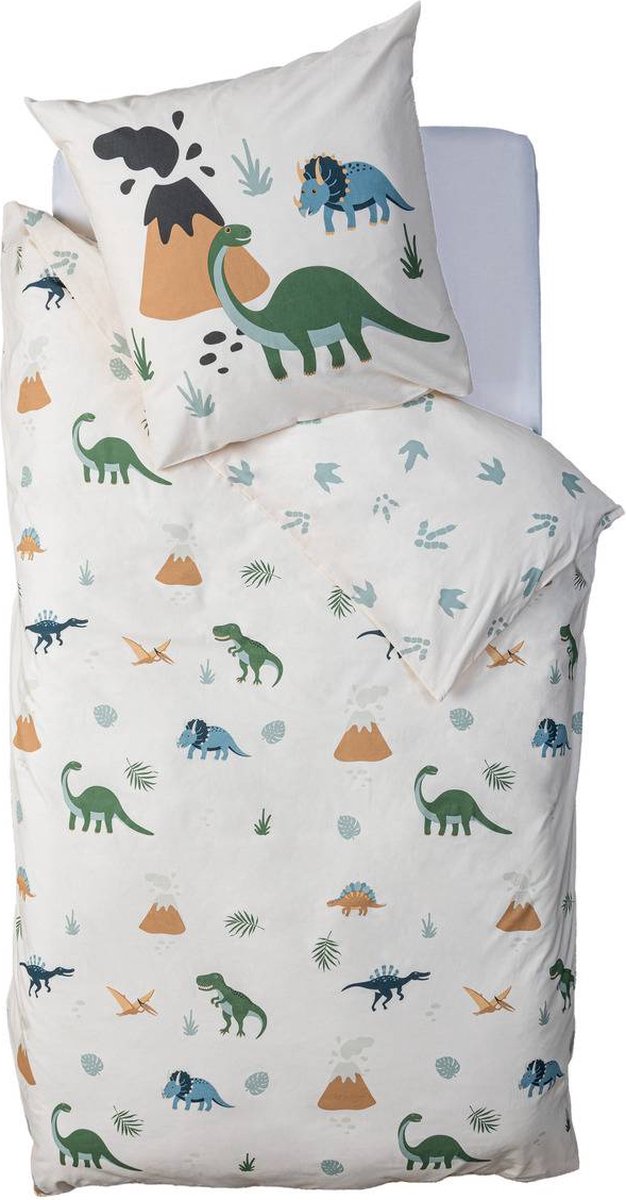 Dekbedovertrek en kussensloop katoen 140 x 200 cm - 2 in 1 - Dinosaurus dekbed katoen - 1 persoons overtrek - Dekbedovertrek kinderen omkeerbaar