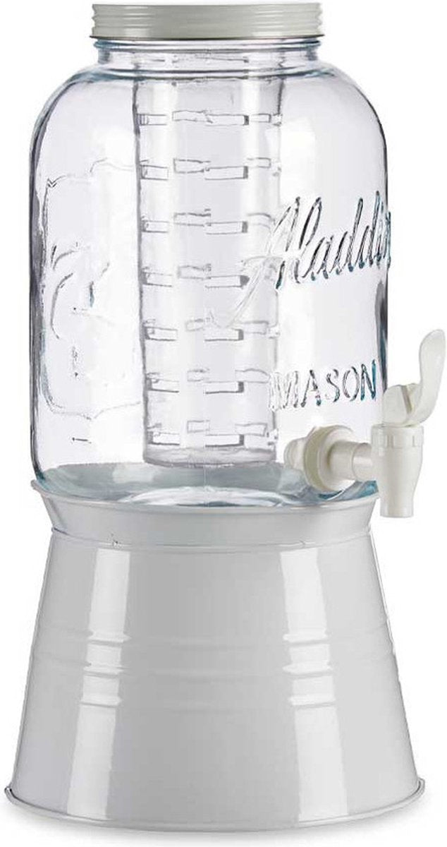 Glazen drankdispenser/limonadetap met witte kleur dop/tap 3.8 liter - Tapkraantje - 21 x 38 cm