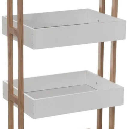 5Five Doucherekje/badkamerrekje/trolley - bamboe/wit - 4 lagen - 40 x 30 x 87 cm