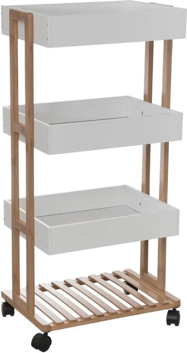 5Five Doucherekje/badkamerrekje/trolley - bamboe/wit - 4 lagen - 40 x 30 x 87 cm