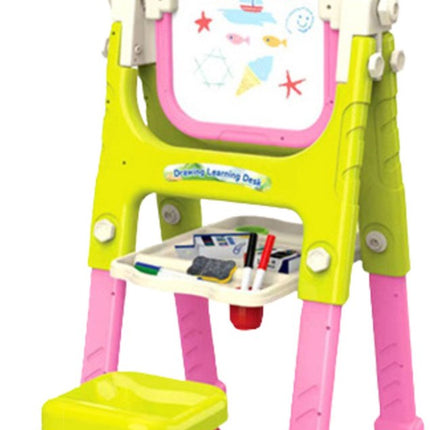 Leerbord 5-in-1 met Stoel - Tekentafel voor Kinderen met Whiteboard & Schoolbord - Verstelbaar Schrijfbord met Opbergvak - Educatief Speelgoed voor Tekenen en Schrijven - Inclusief Kruk - Stoel