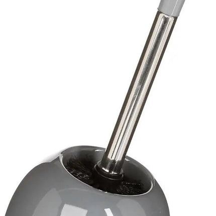 WC-/toiletborstel met houder rond grijs glans keramiek 36 cm