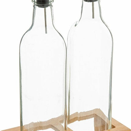 Secret de Gourmet Azijn/Olie flessen tafelset - glas/bamboe - transparant - olijfolieflessen