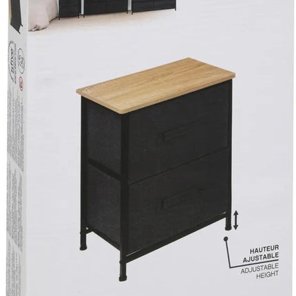 5Five Opbergmandkastje / nachtkastje - 2x manden - 45 x 30 x 51 cm - metaal/hout/stof - donkergrijs