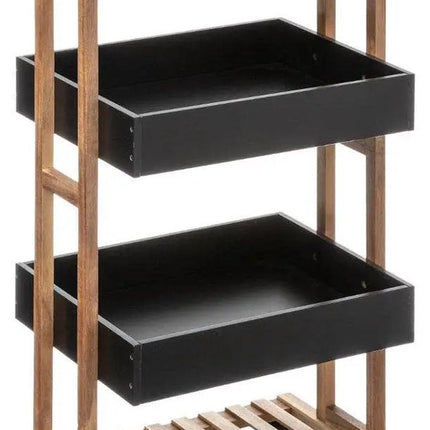 5Five Doucherekje/badkamerrekje/trolley - bamboe/zwart - 4 lagen - 40 x 30 x 87 cm