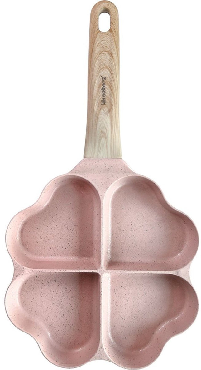 Klausberg 7820 - pan met 4 hartvormige vakken voor Eieren - burgers - pannenkoeken - Rose - Anti-aanbakpan