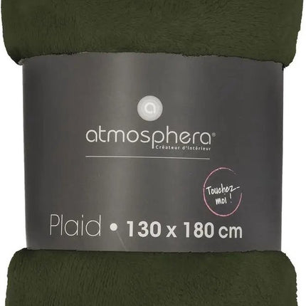Atmosphera Plaid deken - olijfgroen - polyester - 130 x 180 cm - Bankdeken - Fleece plaid