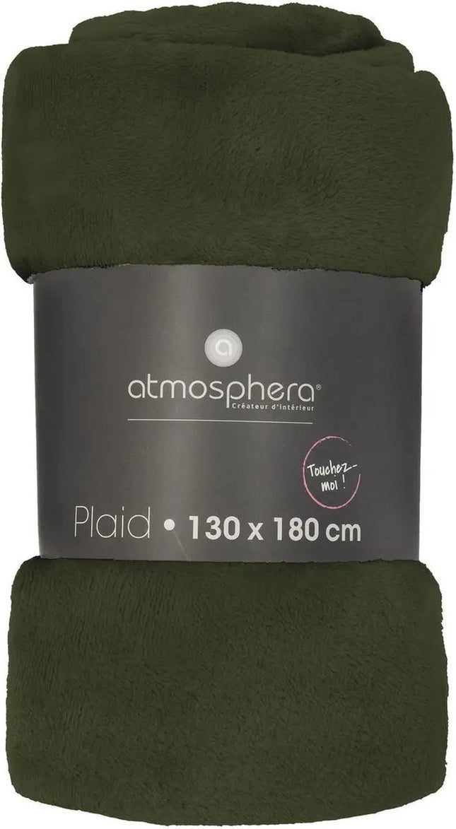 Atmosphera Plaid deken - olijfgroen - polyester - 130 x 180 cm - Bankdeken - Fleece plaid