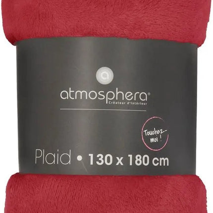 Atmosphera Plaid deken - rood - polyester - 130 x 180 cm - Bankdeken - Fleece plaid
