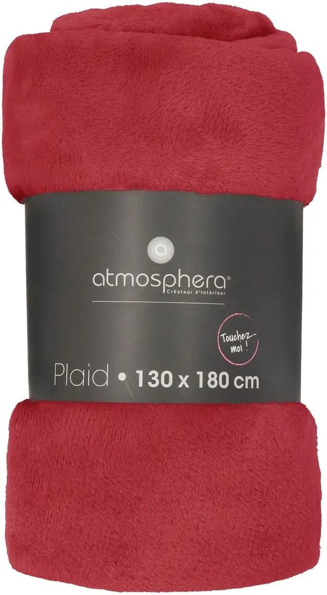Atmosphera Plaid deken - rood - polyester - 130 x 180 cm - Bankdeken - Fleece plaid