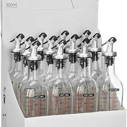 Vivalto Azijn/Olie fles met inhoud meter in ml - glas - met schenktuit - olijfolieflessen - 500 ml - afsluitbaar