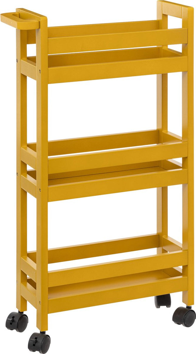 5Five Keuken of badkamer trolley 3-laags - geel - D15 x B40 x H75 cm - mdf hout - met wielen