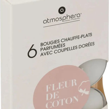 Atmosphera Createur D'Interieur - Geur Theelichtjes - Geurkaarsen - Waxinelichtjes - Geurende Theelichtkaarsen - Scented Tealight Candles - Katoen bloesem - Fleur de Coton - 1 doosje met 6 waxinelichtjes