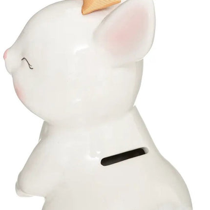 Atmosphera Spaarpot voor kinderen - konijntje - keramiek - wit - 14 x 22 cm - met dop