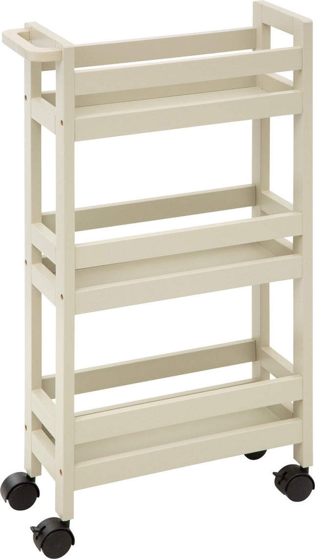 5Five Keuken of badkamer trolley 3-laags - creme wit - D15 x B40 x H75 cm - mdf hout - met wielen
