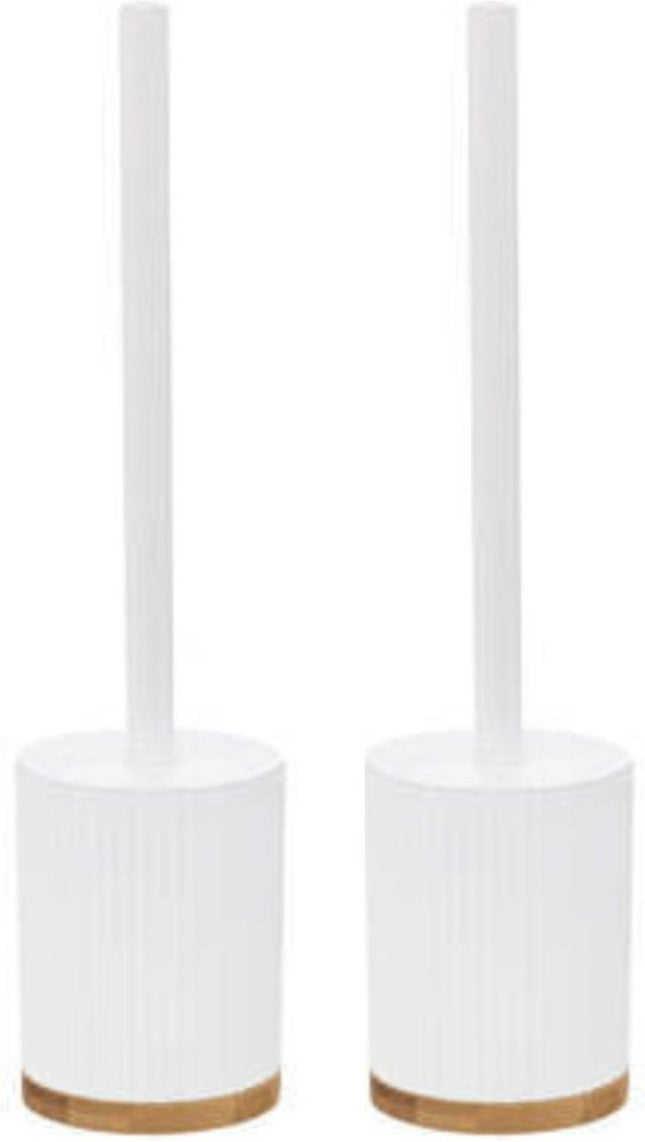5Five WC-/toiletborstel met houder wit polyresin/steen 40 cm - Set 2x stuks