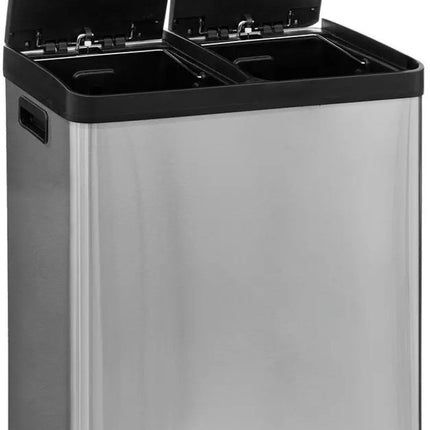 5Five Dubbele Prullenbak/pedaalemmer Ariane - zilver - rvs metaal - 2 x 30 liter - 49 x 40 x 67cm - keuken