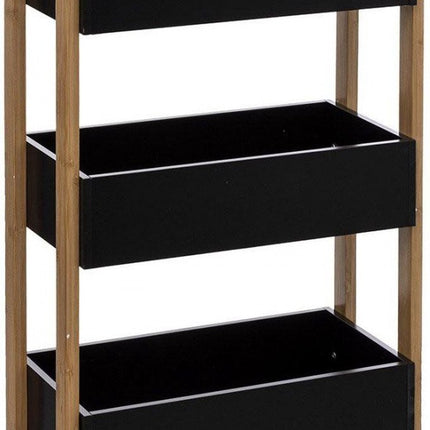 Trolley, drie opbergdozen - hout / zwart