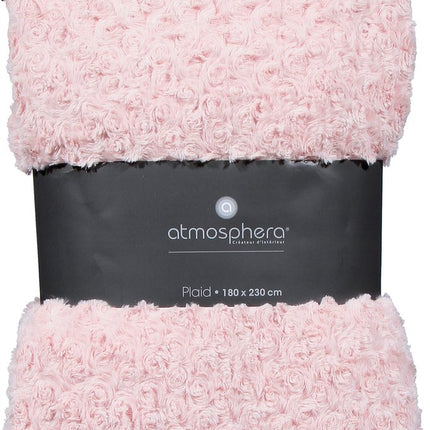 Atmosphera Sprei/deken/plaid - lichtroze - polyester - 230 x 180 cm - geknoopt motief