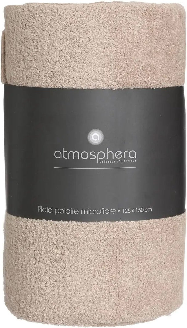 Atmosphera Fleece deken of plaid harig - 2x - beige - 125 x 150 cm - polyester - Bankdeken - Fleece plaid