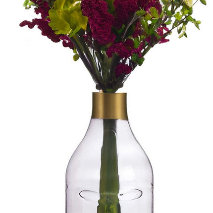 Giftdecor Bloemenvaas Crystal Face - luxe deco glas - grijs transparant - 11 x 24 cm - gouden top