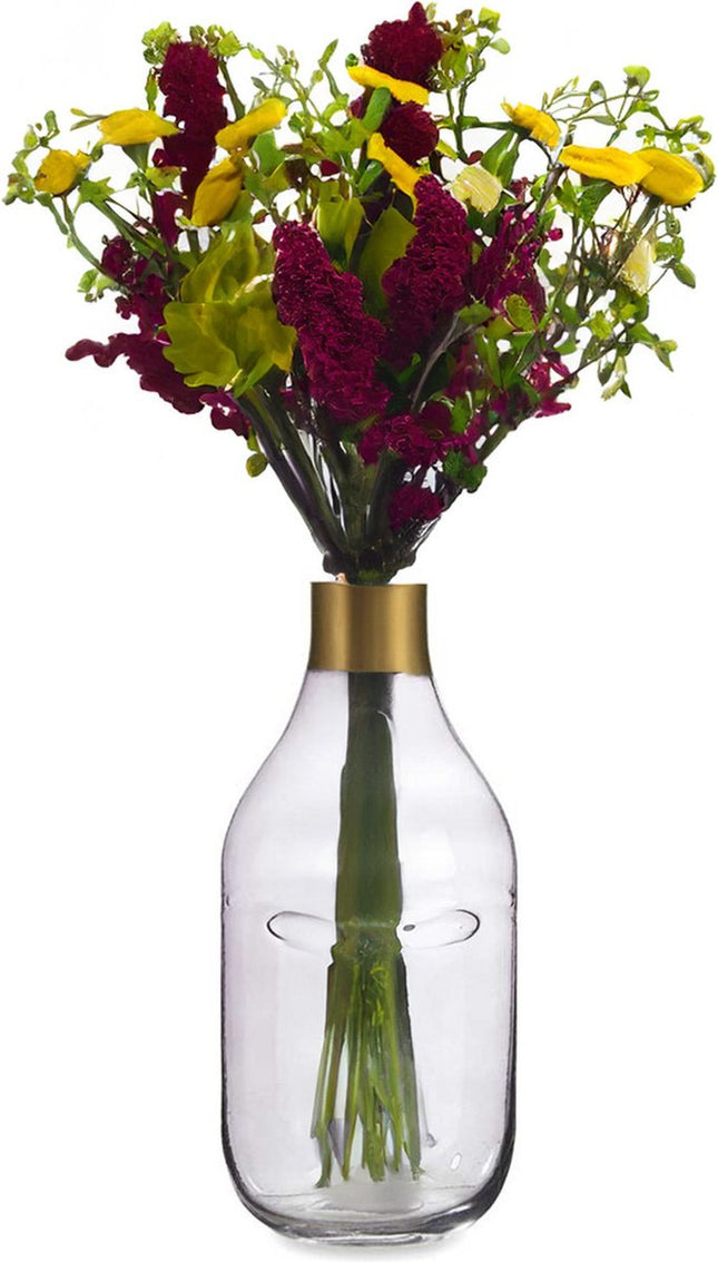 Giftdecor Bloemenvaas Crystal Face - luxe deco glas - grijs transparant - 11 x 24 cm - gouden top