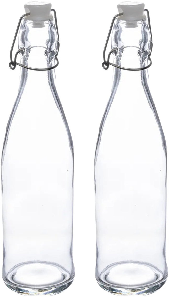 5Five Beugelfles/weckfles - 2x - glas - transparant - luchtdicht - 0.5 liter - waterfles - limonade