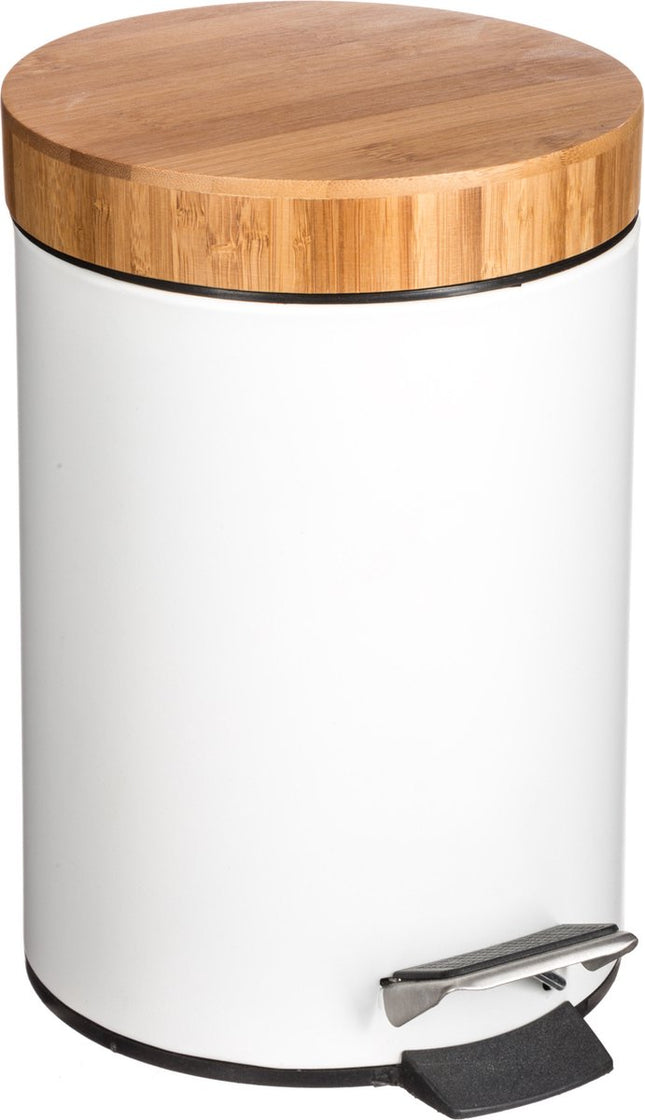 5Five Prullenbak - pedaalemmer - wit - metaal - 3 L - 25 cm - Voor badkamer en toilet