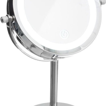 Make-up spiegel/scheerspiegel - met LED verlichting - op voet - D18 x H30 cm - Badkamer spiegels met licht
