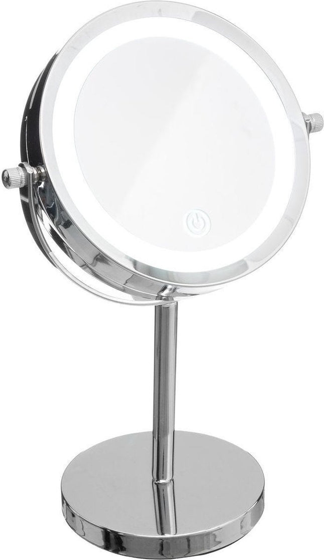 Make-up spiegel/scheerspiegel - met LED verlichting - op voet - D18 x H30 cm - Badkamer spiegels met licht