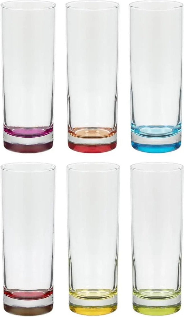 Secret de Gourmet Longdrink glazen - 6x stuks - Colori - 310 ml - Drinkglazen - Waterglazen - gekleurde onderkant