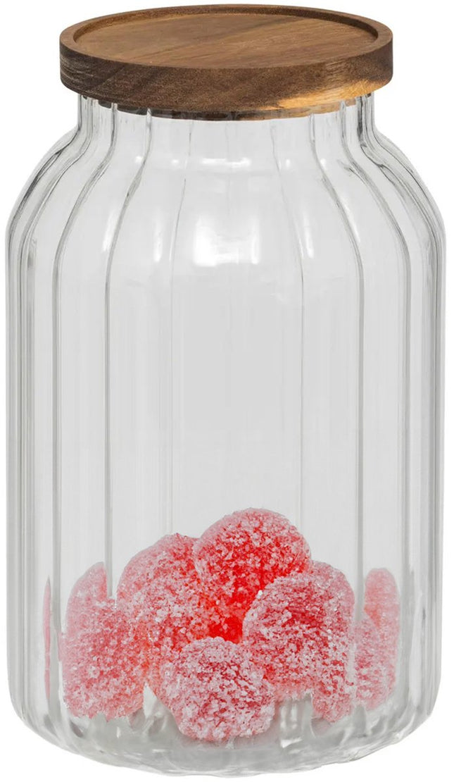 5Five voorraadpot Acacia hout - glas - 3L - 14 x 23 cm - keuken voorraadpotten - Voedsel/snoep/koekjes