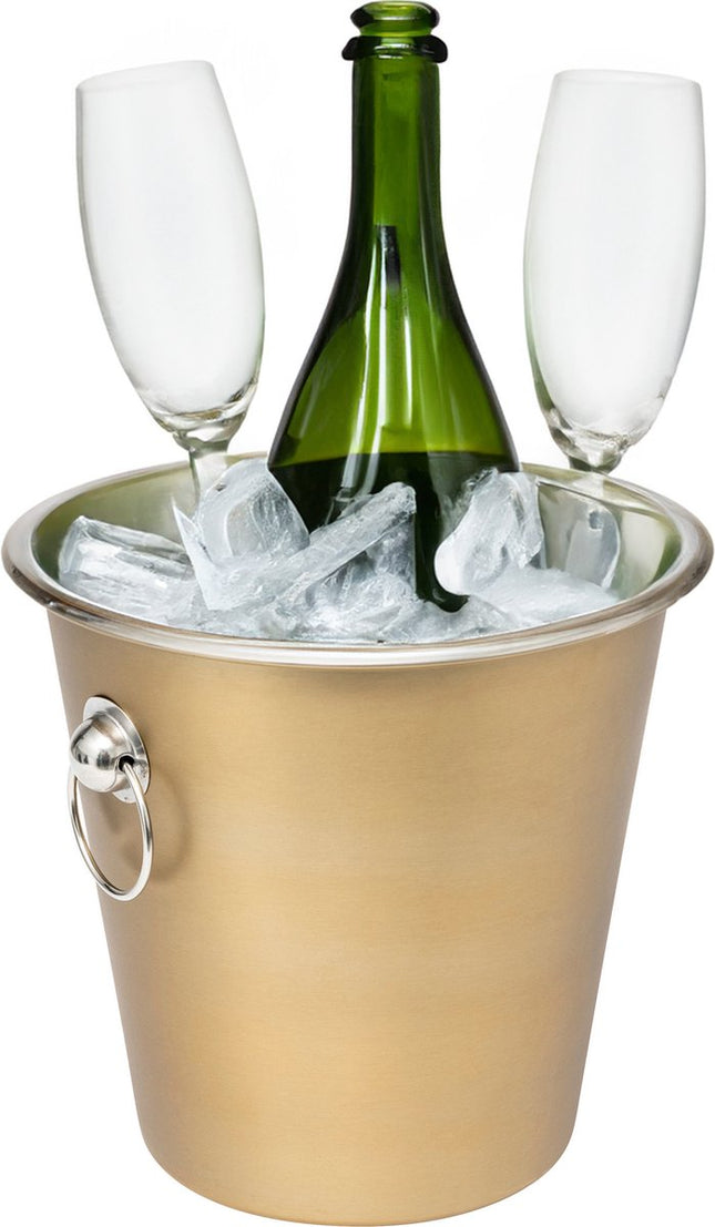 Secret de Gourmet Champagne & wijnfles koeler/ijsemmer - goud - RVS - 22 x 21 cm