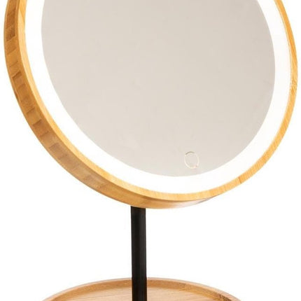 Make-up spiegel met LED verlichting bamboe 19 x 31 cm - Badkamer spiegels met licht