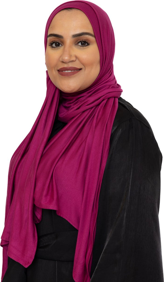 Katoen Stretch Hoofddoek - Hijab - Sjaal - Turban - Dames Hoofddoek - Islamitisch Hoofddeksel - 60x170 cm - Kleur Fuchsia
