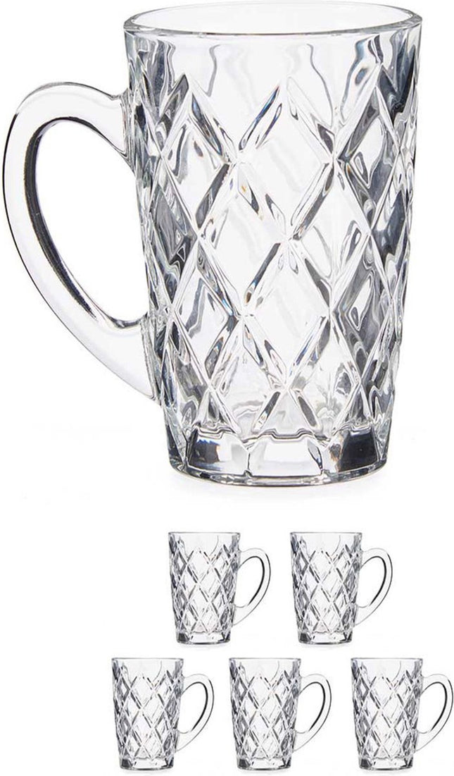 Vivalto luxe koffieglazen - 6x stuks - 170 ml met oor - Type Diamant - Transparant stevig kwaliteitsglas