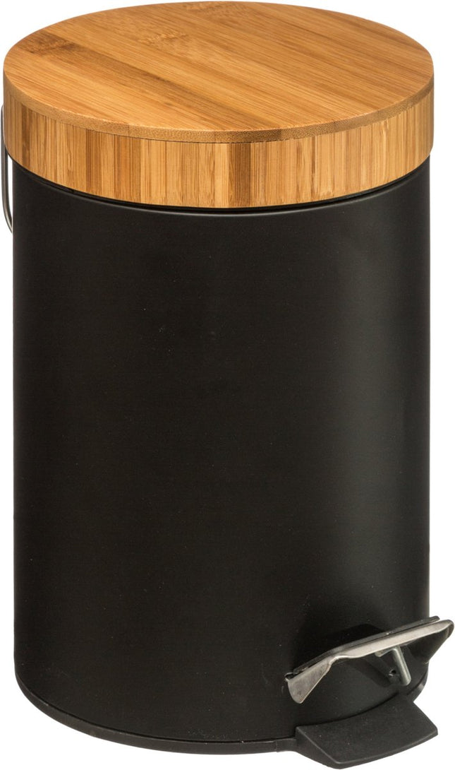 5Five - Prullenbak/pedaalemmer zwart metaal 3 liter - 17 x 25 cm - Voor badkamer en toilet