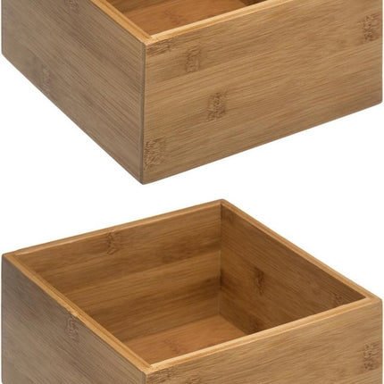 5Five - Opberg/sorteer/lade verdelers bakjes bamboe 18 x 18 x 9.5 cm - Set van 2x stuks