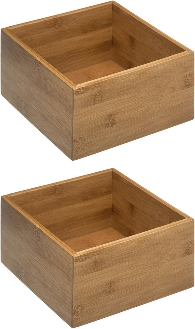 5Five - Opberg/sorteer/lade verdelers bakjes bamboe 18 x 18 x 9.5 cm - Set van 2x stuks