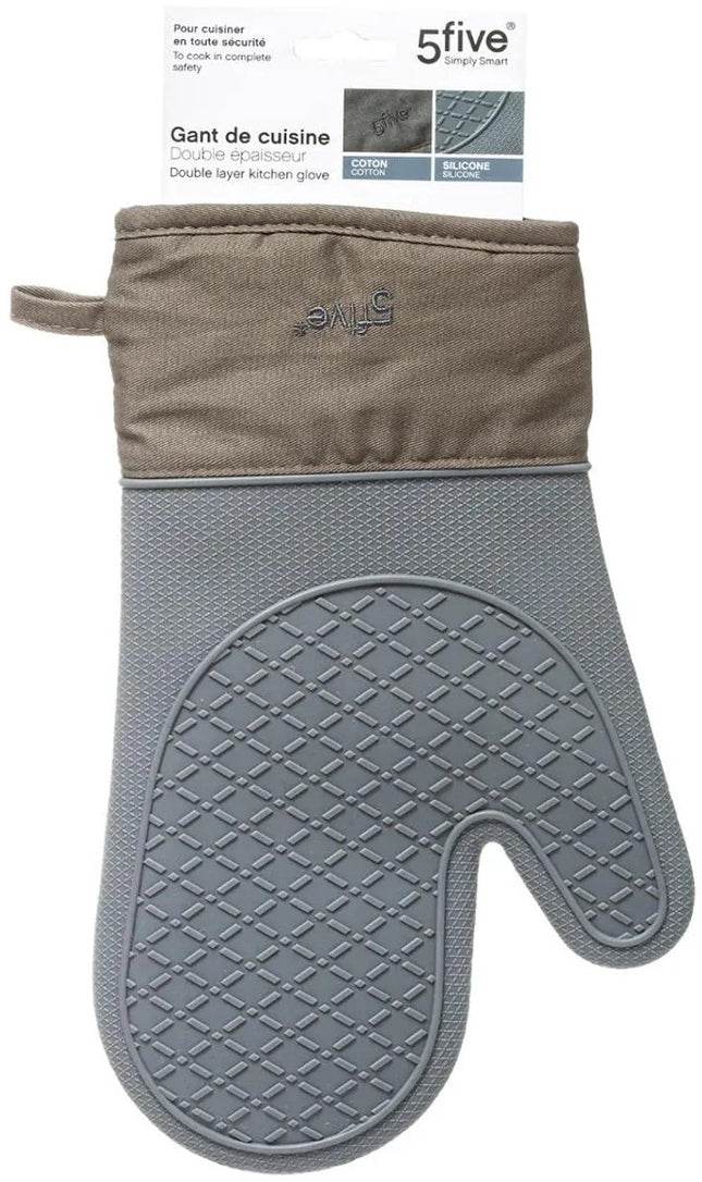 5Five Ovenwant handschoen - antraciet - katoen met siliconen - 18 x 29 cm - keuken - hete pannen
