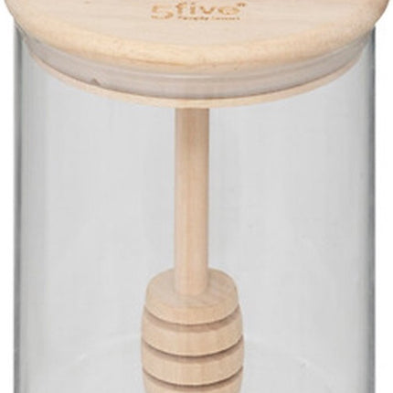 5Five Honingpot incl lepel - transparant - glas/bamboe - 400 ml