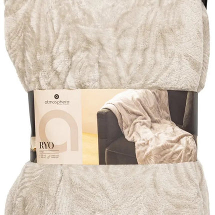 Atmosphera Plaid - Beige - Fleece-plaid met palmblad patroon - Deken - 180x230cm